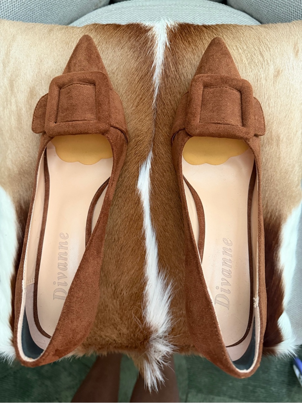 Devonne Brown Suede Pointed Toe Pumps with Buckle Accent - Picture 3 of 5